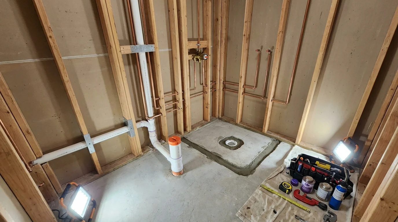 Bathroom rough-in plumbing during remodel by Johns Plumbing LLC in National Park