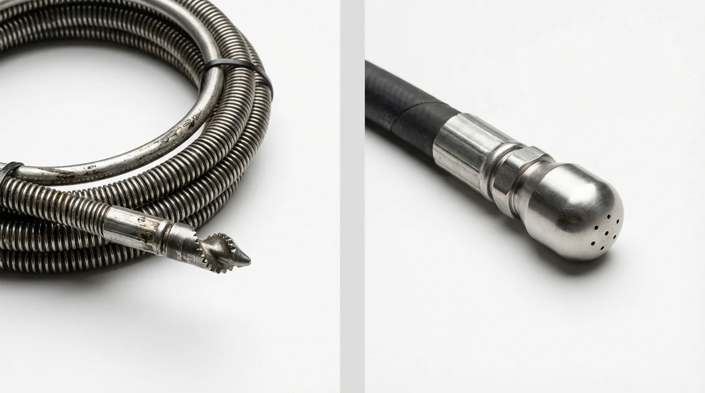 Drain snake cable and hydro jetting nozzle used for drain cleaning in National Park, NJ