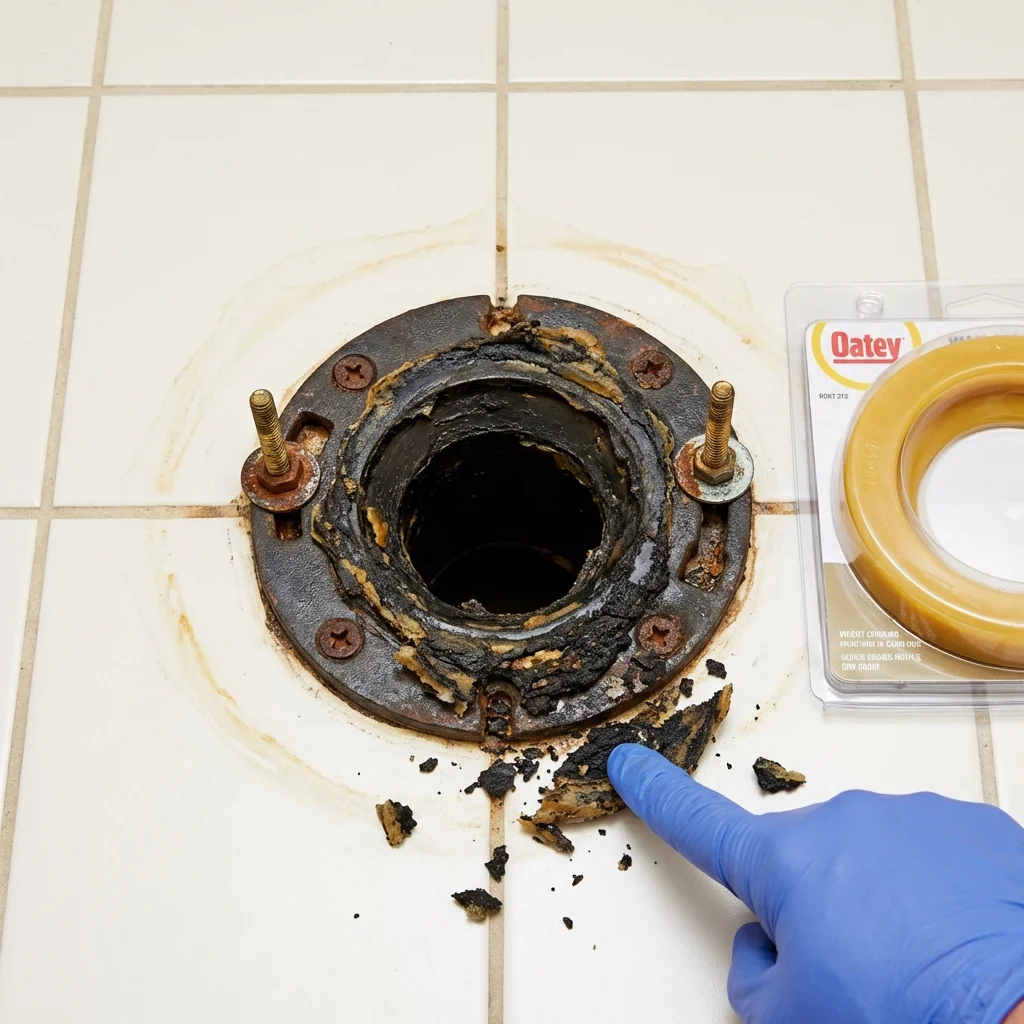 Failed wax ring showing water seepage at the base of a toilet in a National Park, NJ home