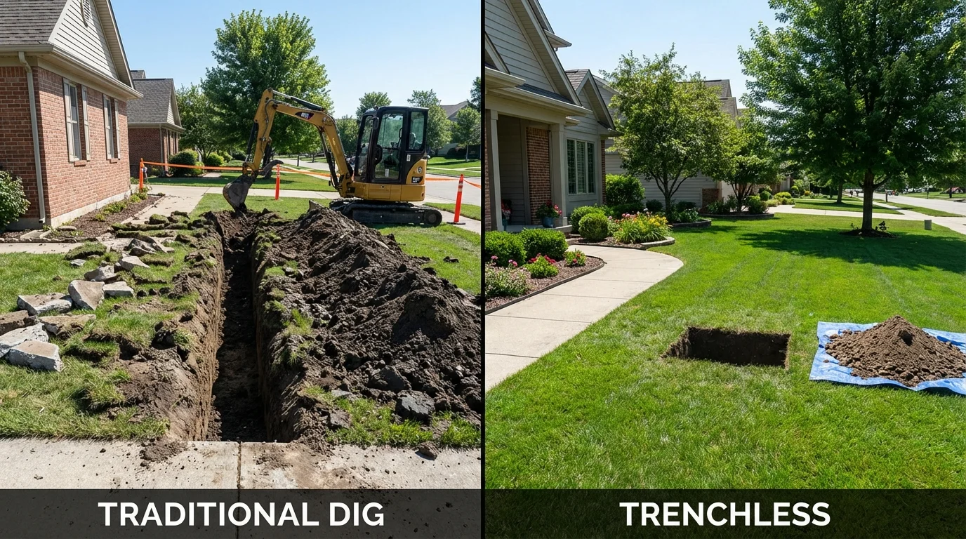 Trenchless sewer repair with minimal yard damage versus traditional excavation in National Park, NJ